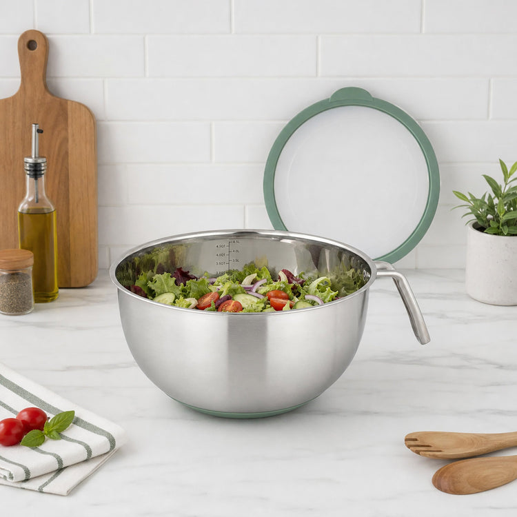 JS Gourmet Bol mélangeur en acier inoxydable 5 L avec poignée et couvercle hermétique - Simple Boutique