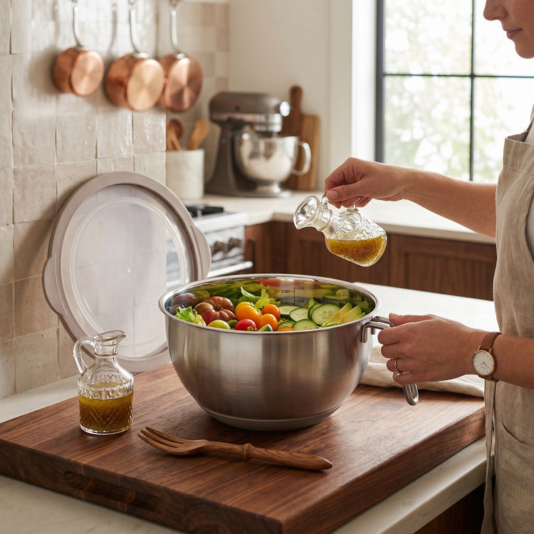 JS Gourmet Bol mélangeur en inox 3 L avec poignée et couvercle hermétique - Simple Boutique