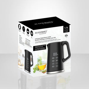 JS Gourmet - Bouilloire Électrique Numérique, Contrôle Tactile, Capacité de 1.7 Litre, Noir - Simple Boutique