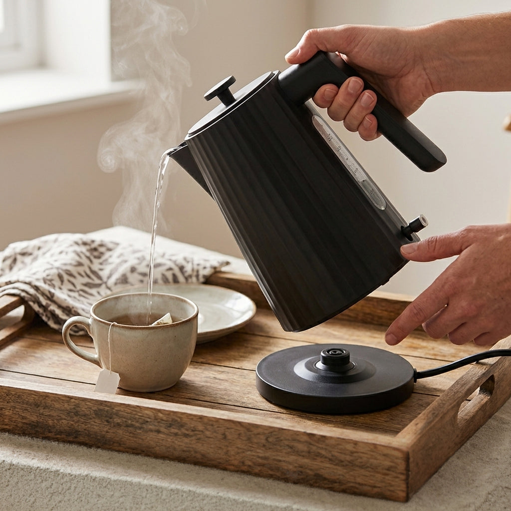 JS Gourmet Bouilloire électrique 1,7 L, 1500 W - Noir mat, Collection Vague - Simple Boutique