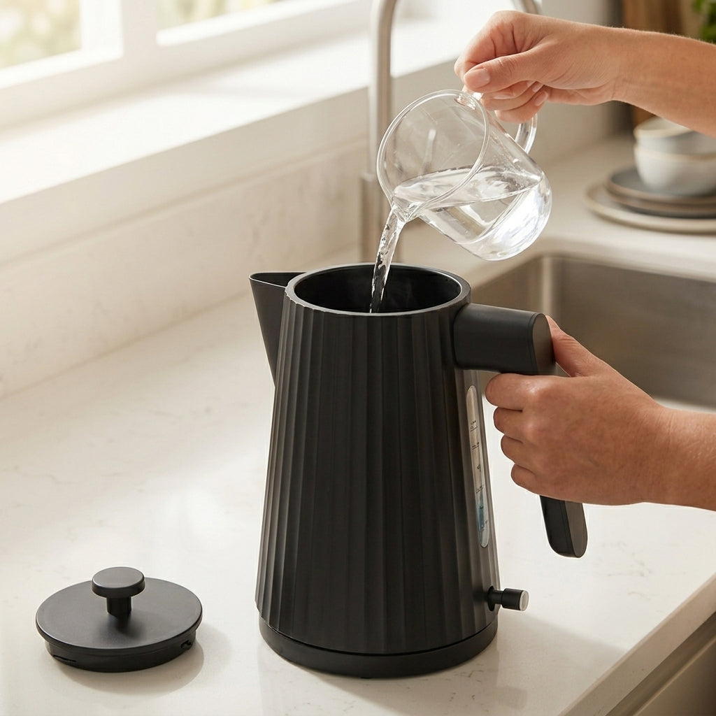 JS Gourmet Bouilloire électrique 1,7 L, 1500 W - Noir mat, Collection Vague - Simple Boutique