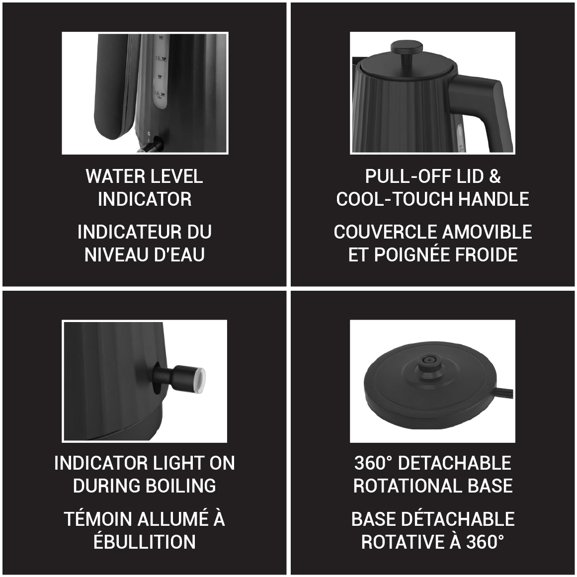 JS Gourmet Bouilloire électrique 1,7 L, 1500 W - Noir mat, Collection Vague - Simple Boutique