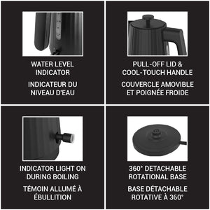 JS Gourmet Bouilloire électrique 1,7 L, 1500 W - Noir mat, Collection Vague - Simple Boutique