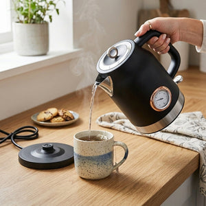 JS Gourmet Bouilloire électrique Rétro Collection Rosewood, 1,7 L, acier inoxydable noir mat - Simple Boutique