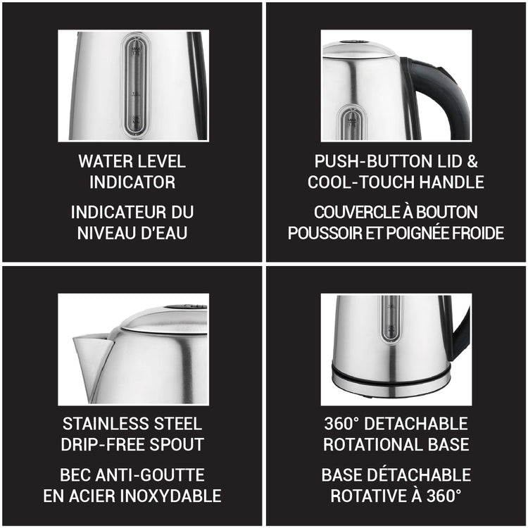 JS Gourmet Bouilloire électrique en acier inoxydable avec éclairage DEL bleu, 1100 W - 1,7 L - Simple Boutique