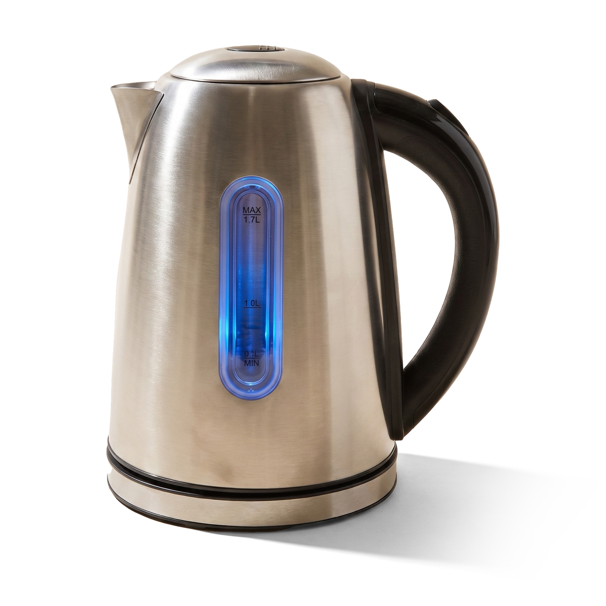 JS Gourmet Bouilloire électrique en acier inoxydable avec éclairage DEL bleu, 1100 W - 1,7 L - Simple Boutique