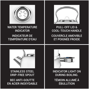 JS Gourmet Bouilloire électrique rétro de 1,7 L avec témoin lumineux DEL bleu - Blanc mat - Simple Boutique