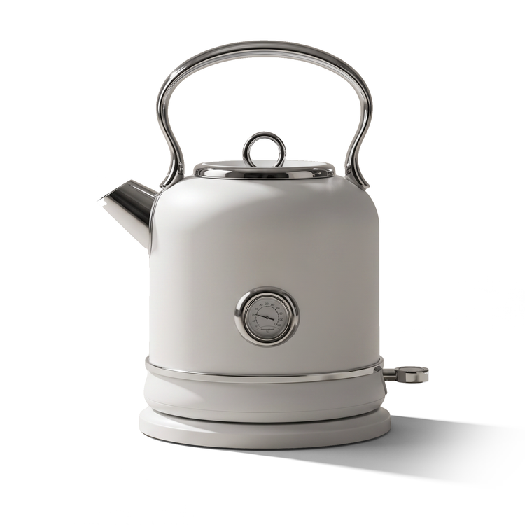 JS Gourmet Bouilloire électrique rétro de 1,7 L avec témoin lumineux DEL bleu - Blanc mat - Simple Boutique