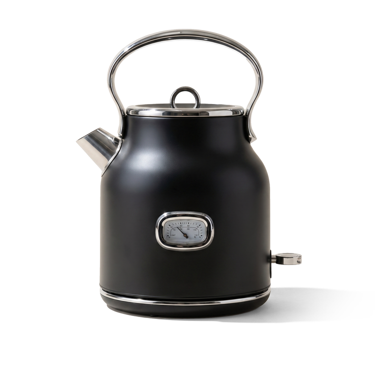 JS Gourmet Bouilloire électrique rétro de 1,7 L avec témoin lumineux DEL bleu - Noir mat - Simple Boutique