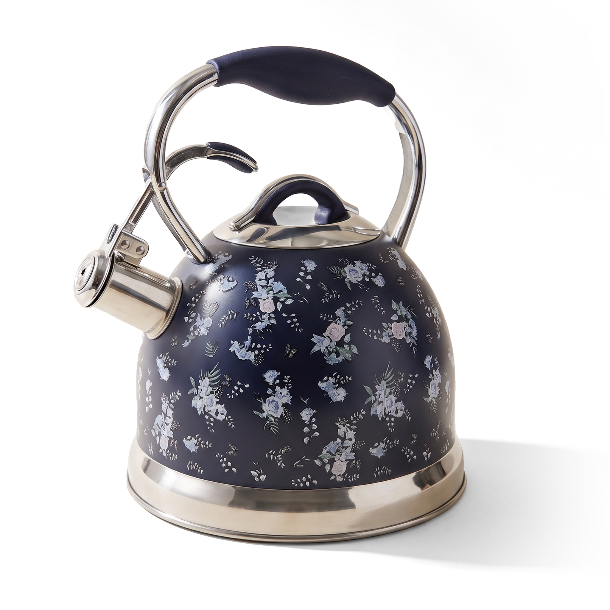 JS Gourmet Bouilloire sifflante 3L en acier inoxydable bleu, motif floral vintage - Simple Boutique