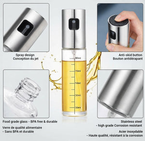 JS Gourmet Bouteille à huile avec vaporisateur - Verre et acier inoxydable, 100 ml - Simple Boutique