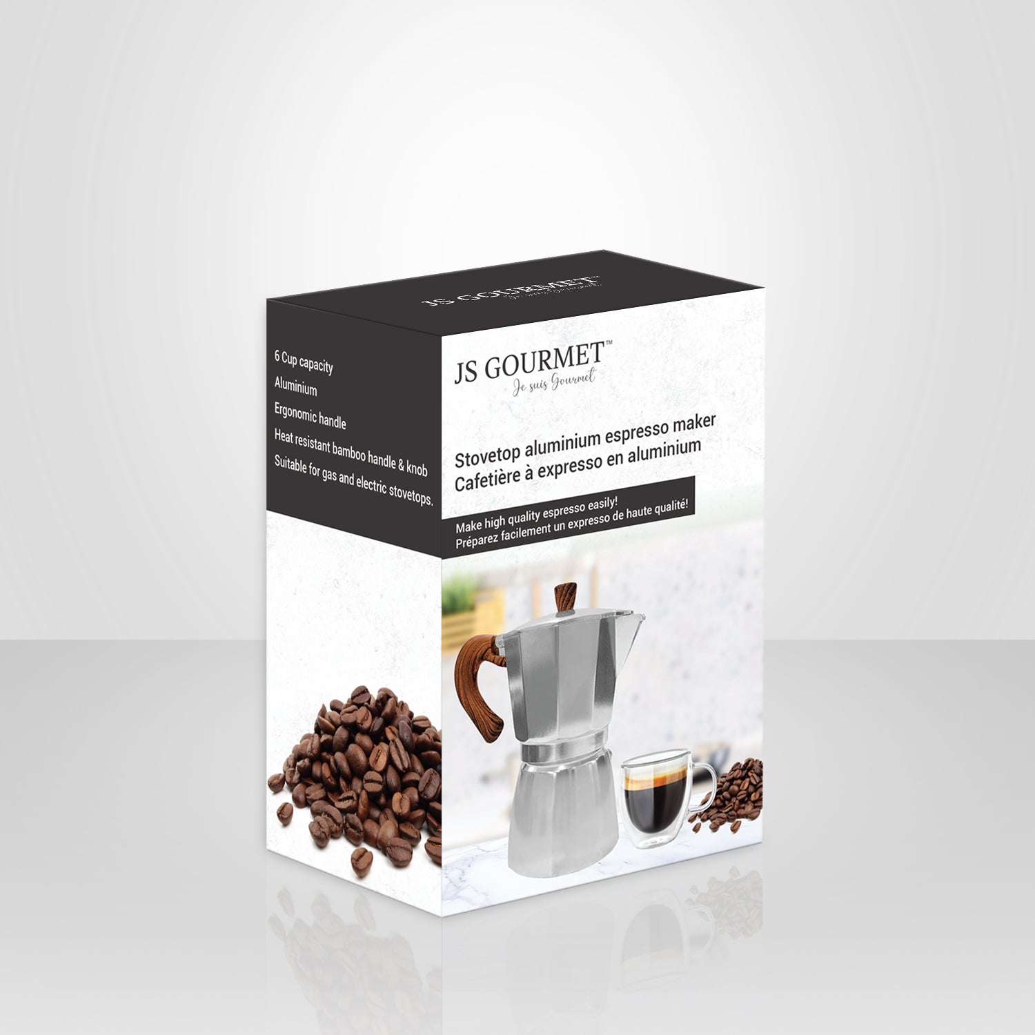 JS Gourmet - Cafetière à Expresso en Aluminium, Capacité de 6 Tasses, Argenté - Simple Boutique