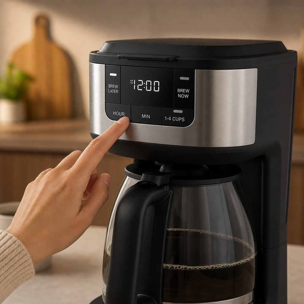 JS Gourmet Cafetière à filtre numérique programmable de 12 tasses avec carafe en verre de 1,8 L, noire - Simple Boutique