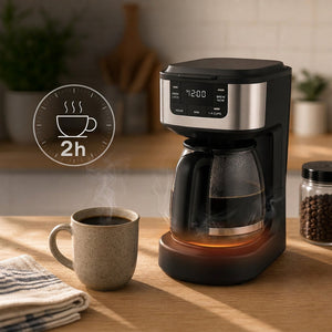JS Gourmet Cafetière à filtre numérique programmable de 12 tasses avec carafe en verre de 1,8 L, noire - Simple Boutique