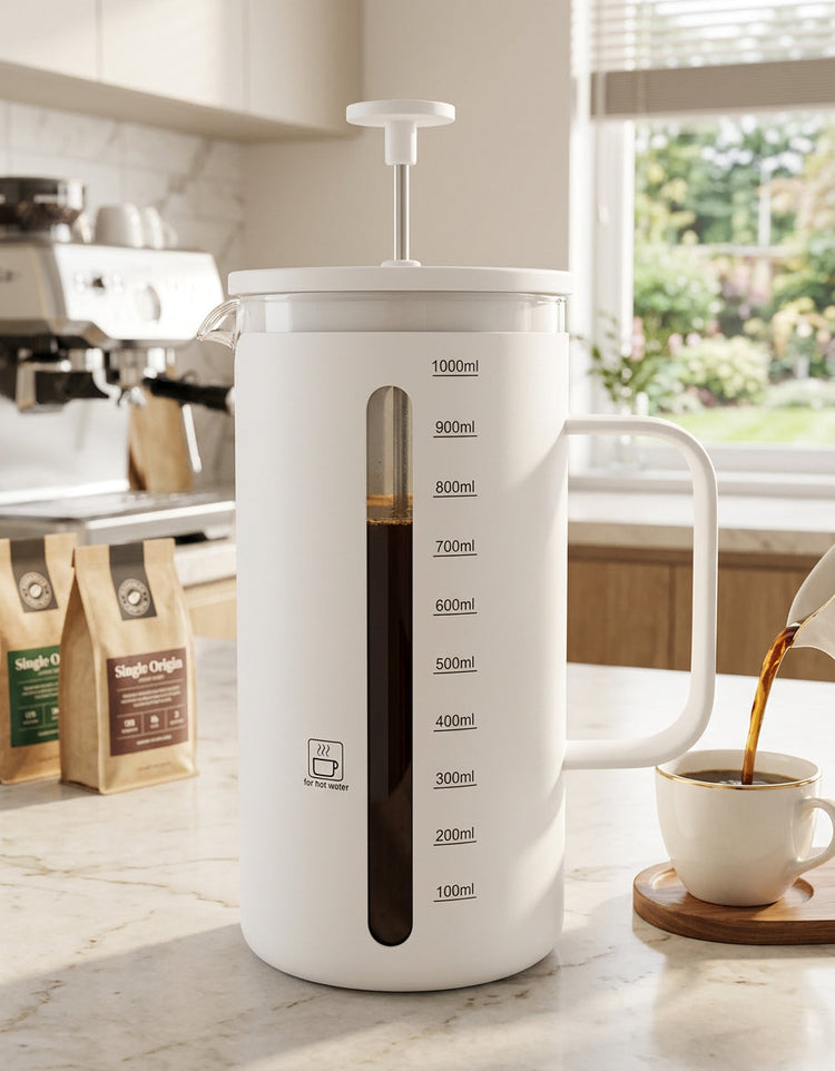 JS Gourmet Cafetière à piston en acier inoxydable - Blanc cassé, 1000 ml - Simple Boutique