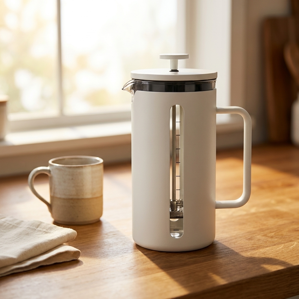 JS Gourmet Cafetière à piston en acier inoxydable - Blanc cassé, 1000 ml - Simple Boutique