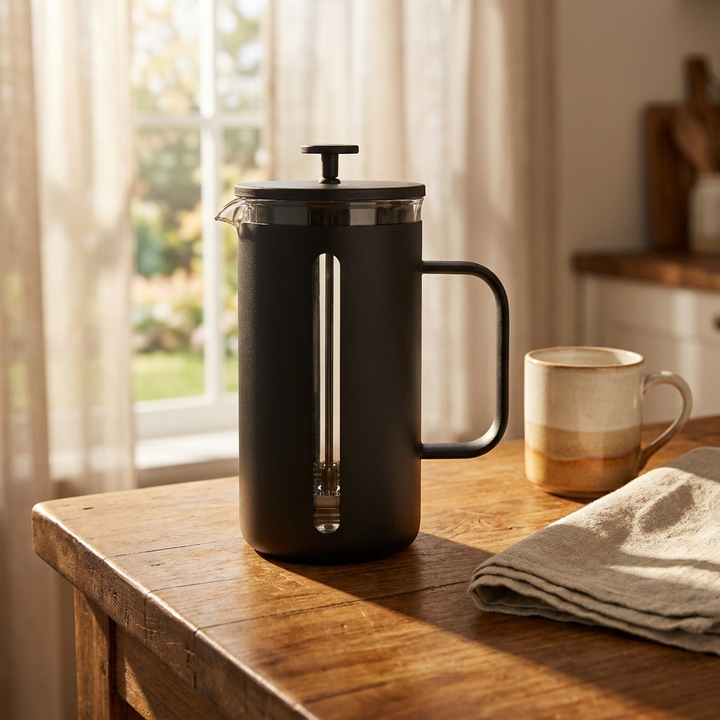 JS Gourmet Cafetière à piston en acier inoxydable - Noir, 1000 ml - Simple Boutique