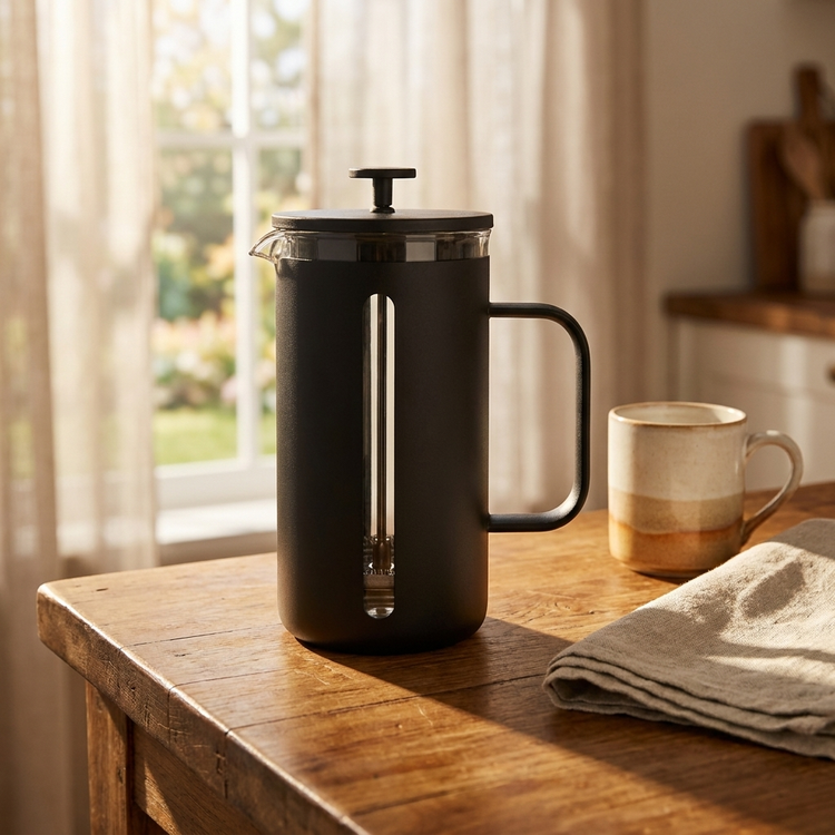 JS Gourmet Cafetière à piston en acier inoxydable - Noir, 1000 ml - Simple Boutique
