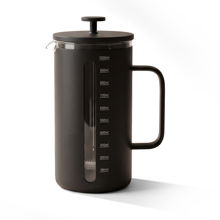 JS Gourmet Cafetière à piston en acier inoxydable - Noir, 1000 ml - Simple Boutique