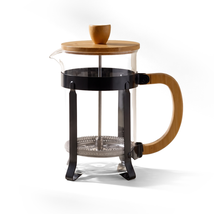 JS Gourmet Cafetière à piston en verre avec bouton et poignée en bambou, 800 ml - Simple Boutique