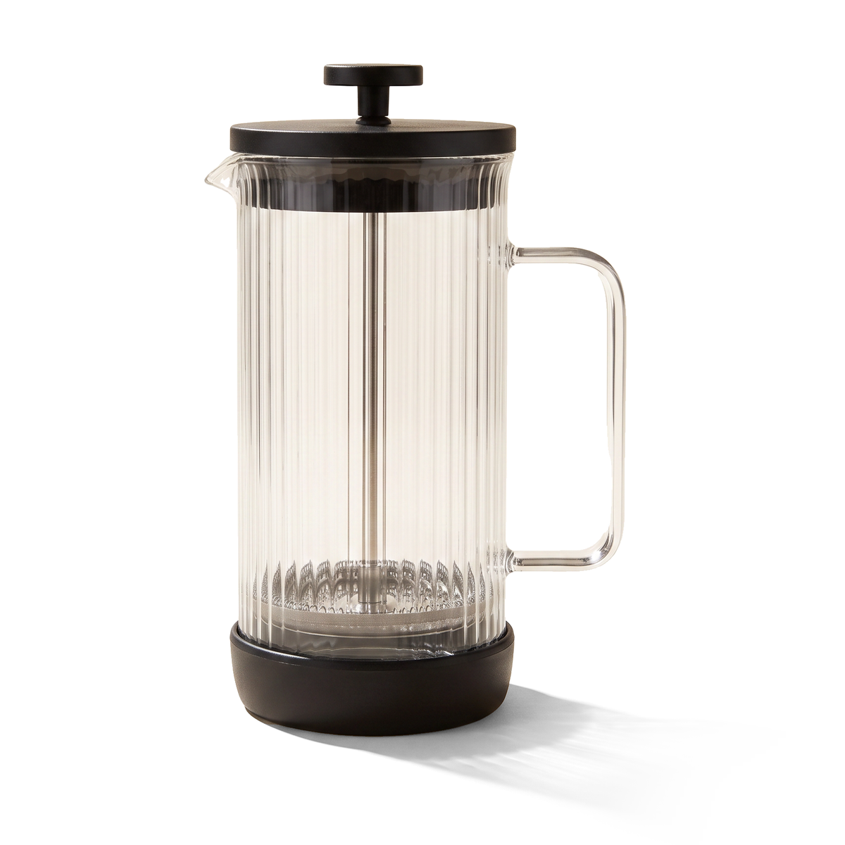 JS Gourmet Cafetière à piston en verre cannelé, noire, 1000 ml - Simple Boutique