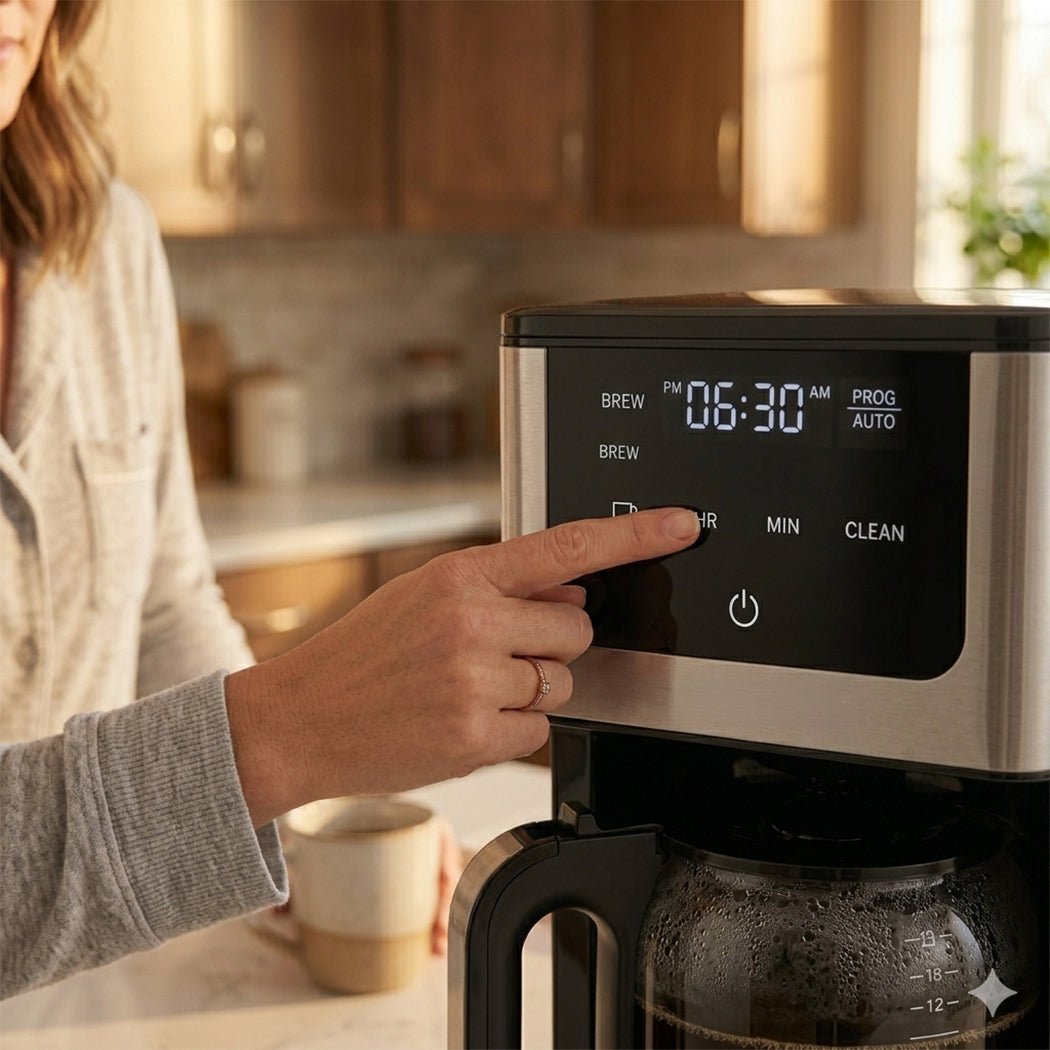 JS Gourmet Cafetière filtre programmable 14 tasses - Verseuse en verre 2,1 L, Noire - Simple Boutique