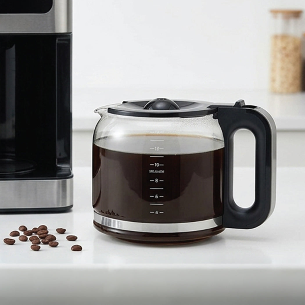 JS Gourmet Cafetière filtre programmable 14 tasses - Verseuse en verre 2,1 L, Noire - Simple Boutique