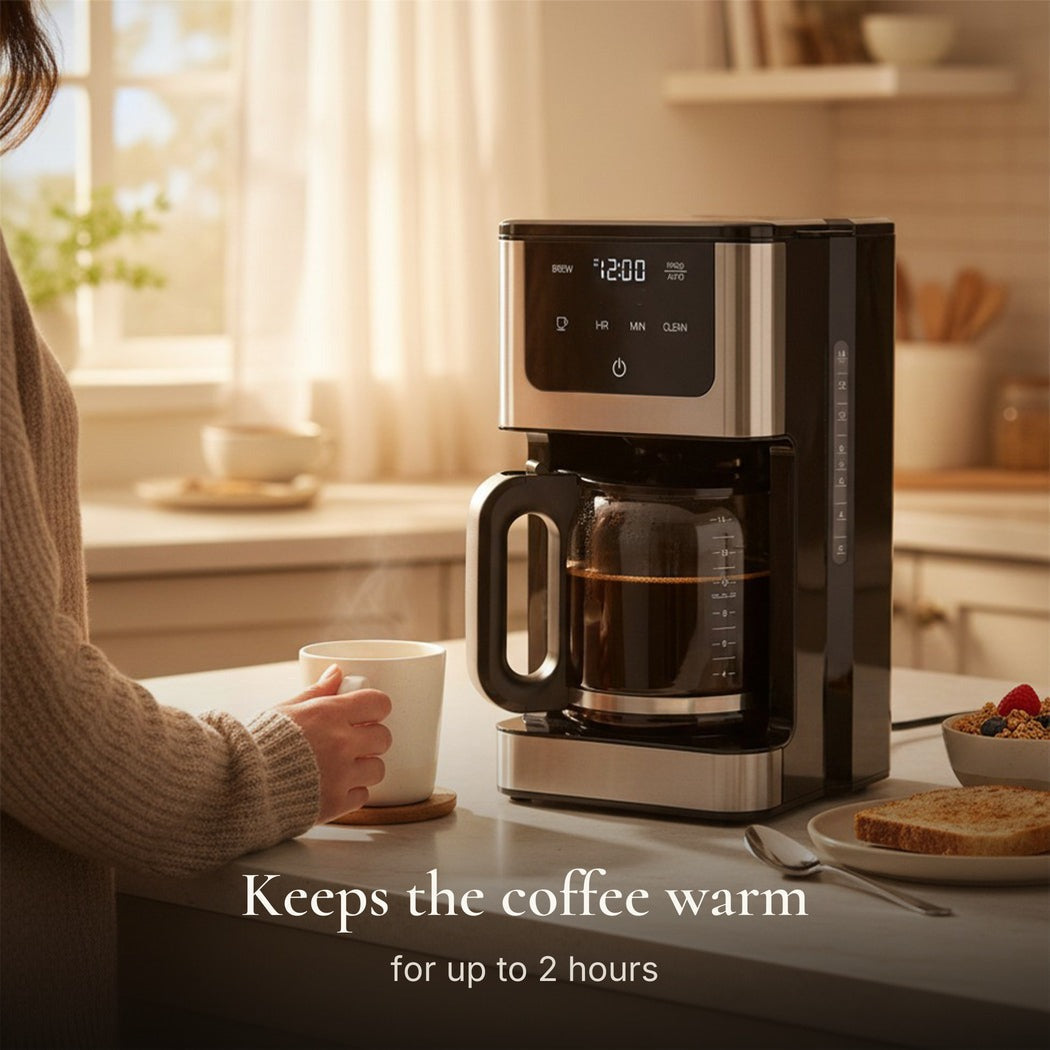 JS Gourmet Cafetière filtre programmable 14 tasses - Verseuse en verre 2,1 L, Noire - Simple Boutique