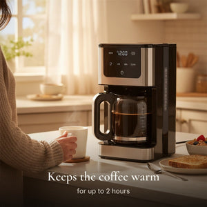 JS Gourmet Cafetière filtre programmable 14 tasses - Verseuse en verre 2,1 L, Noire - Simple Boutique