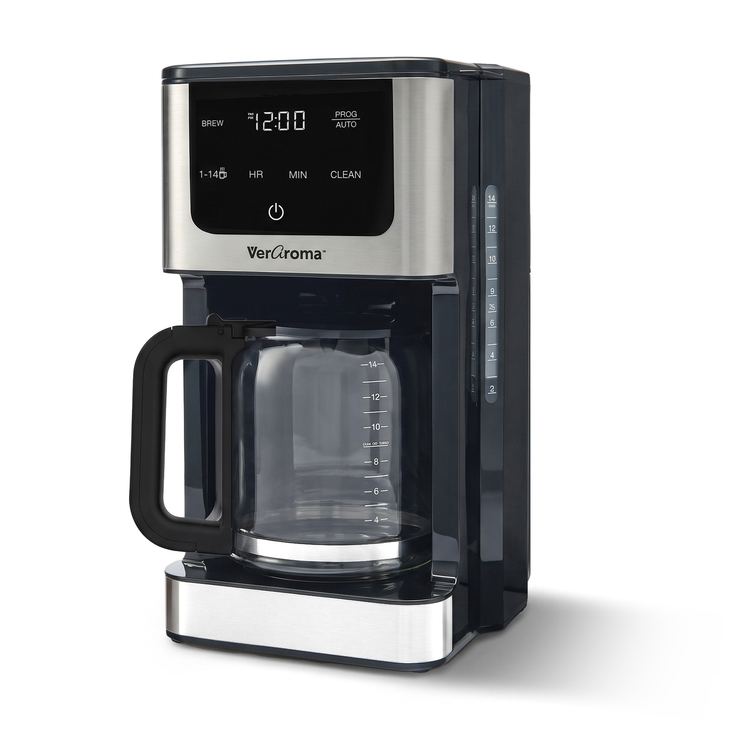 JS Gourmet Cafetière filtre programmable 14 tasses - Verseuse en verre 2,1 L, Noire - Simple Boutique
