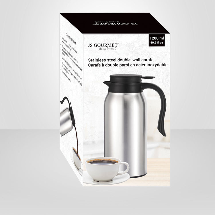 JS Gourmet - Carafe Isolée à Double Paroi, Capacité de 1200ml, Acier Inoxydable - Simple Boutique