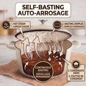 JS Gourmet Cocotte en fonte émaillée à motif cannelé, crème meringue, 5,2 L - Simple Boutique
