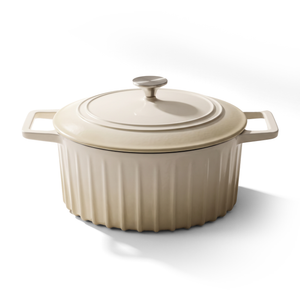 JS Gourmet Cocotte en fonte émaillée à motif cannelé, crème meringue, 5,2 L - Simple Boutique