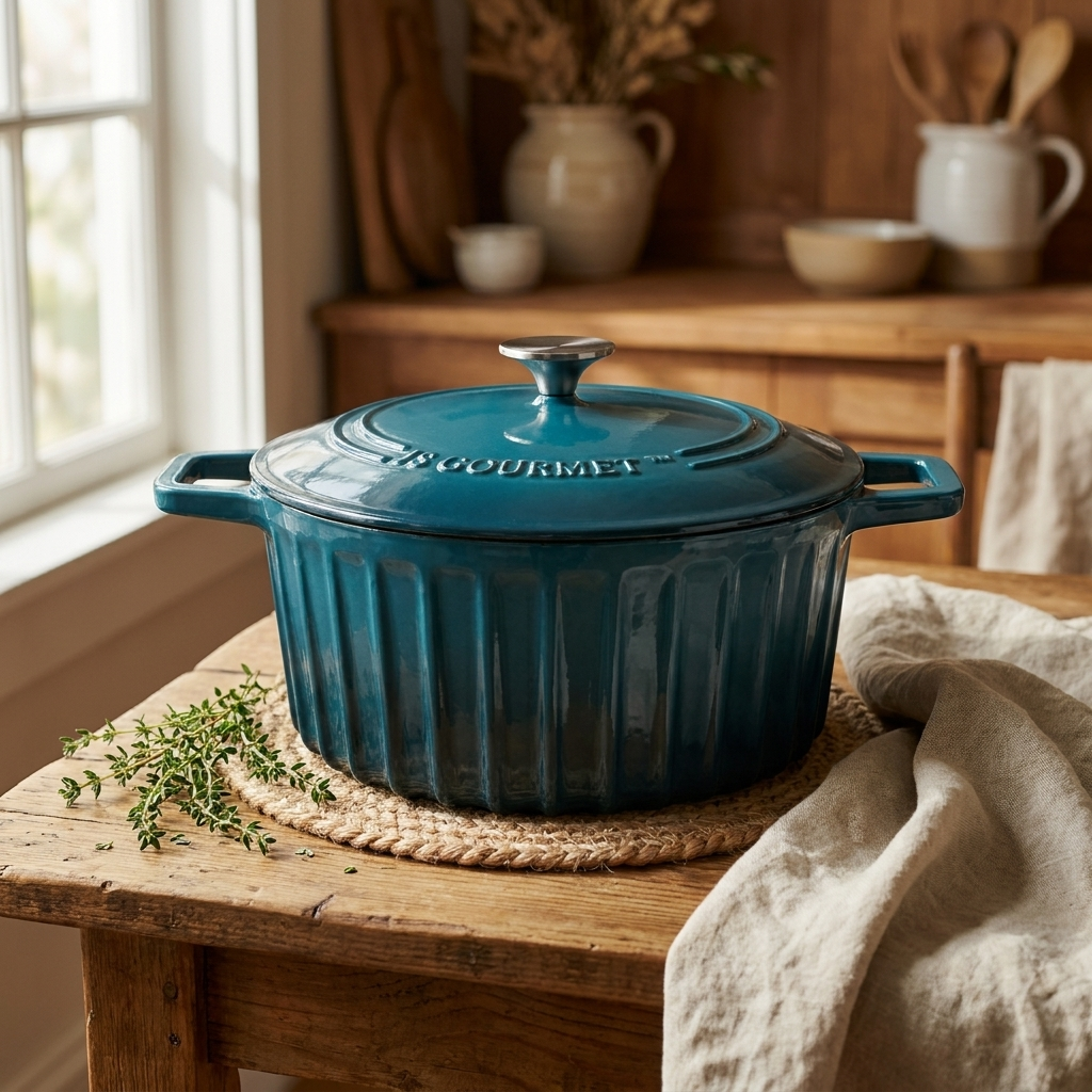 JS Gourmet Cocotte en fonte émaillée cannelée, 5,2 L, Bleu saphir - Simple Boutique
