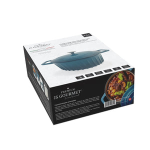 JS Gourmet Cocotte en fonte émaillée cannelée, 5,2 L, Bleu saphir - emballage - Simple Boutique