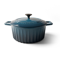 JS Gourmet Cocotte en fonte émaillée cannelée, 5,2 L, Bleu saphir - Simple Boutique