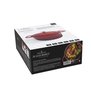 JS Gourmet Cocotte en fonte émaillée cannelée, 5,2 L, Rouge cerise - emballage - Simple Boutique