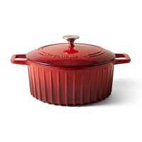 JS Gourmet Cocotte en fonte émaillée cannelée, 5,2 L, Rouge cerise - Simple Boutique