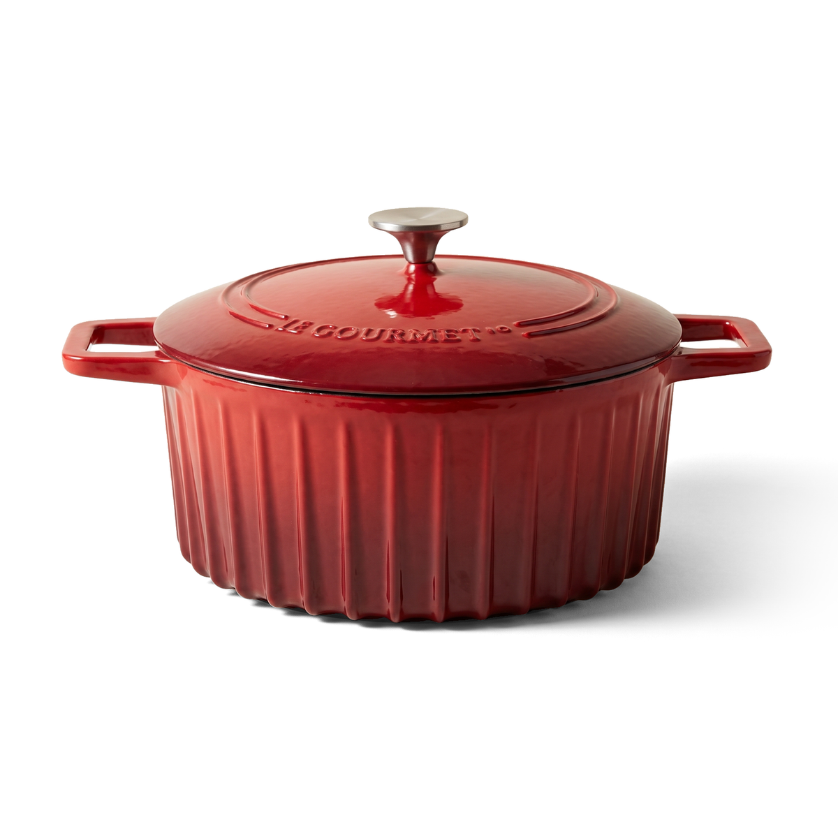 JS Gourmet Cocotte en fonte émaillée cannelée - Rouge cerise, 5,2 L - Simple Boutique