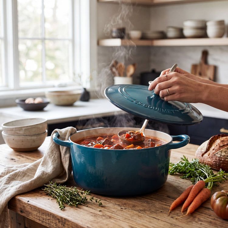 JS Gourmet Cocotte ronde en fonte émaillée, 5,3 L, Bleu saphir - Simple Boutique