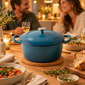 JS Gourmet Cocotte ronde en fonte émaillée, 5,3 L, Bleu saphir - Simple Boutique