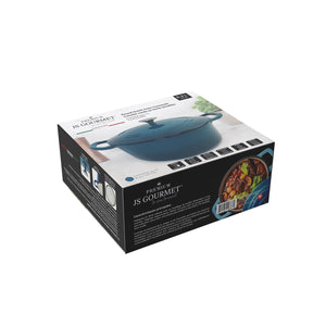JS Gourmet Cocotte ronde en fonte émaillée, 5,3 L, Bleu saphir - emballage - Simple Boutique