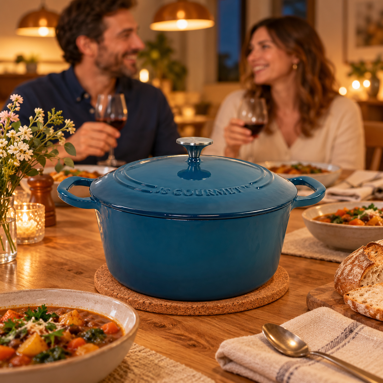 JS Gourmet Cocotte ronde en fonte émaillée, 6,2 L, Bleu saphir - Simple Boutique
