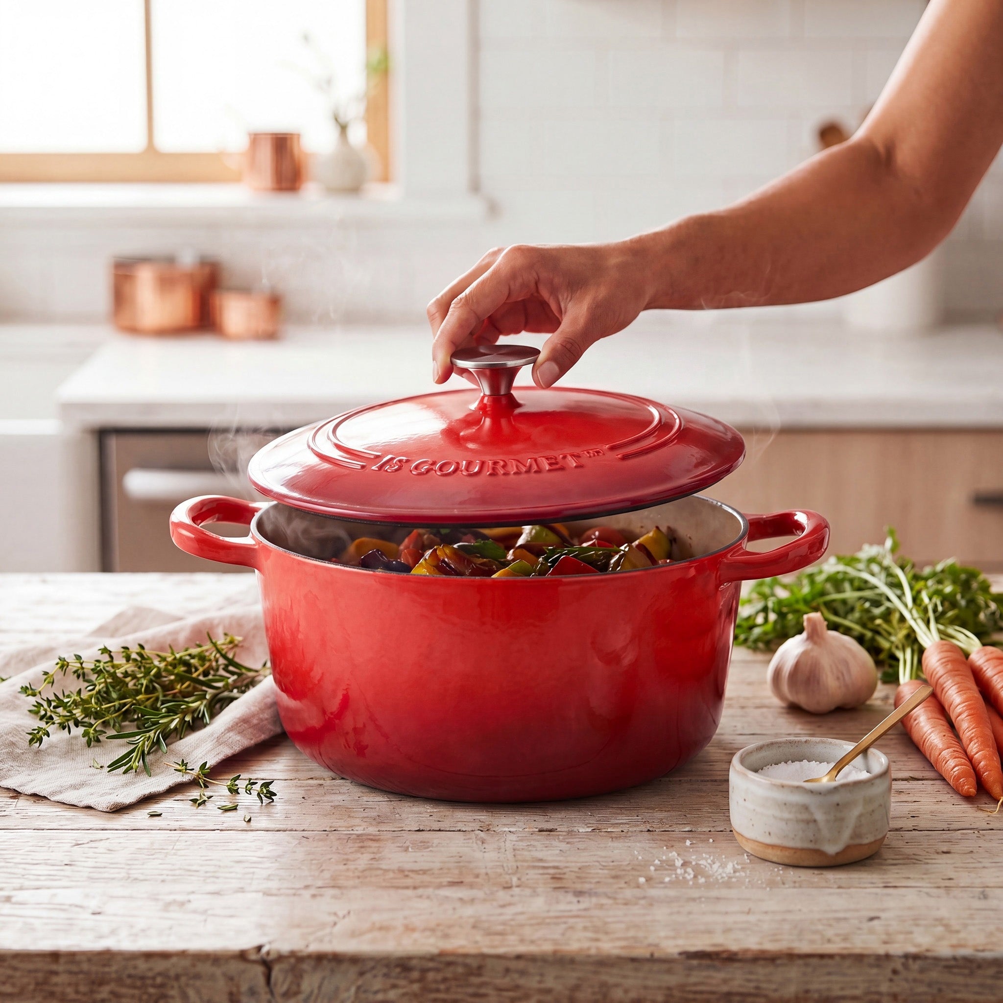 JS Gourmet Cocotte ronde en fonte émaillée, 6,2 L, Rouge cerise - Simple Boutique