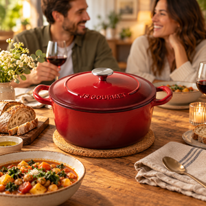 JS Gourmet Cocotte ronde en fonte émaillée, 6,2 L, Rouge cerise - Simple Boutique