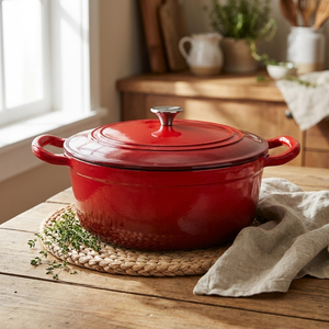 JS Gourmet Cocotte ronde en fonte émaillée - Rouge cerise, 5,3 L - Simple Boutique