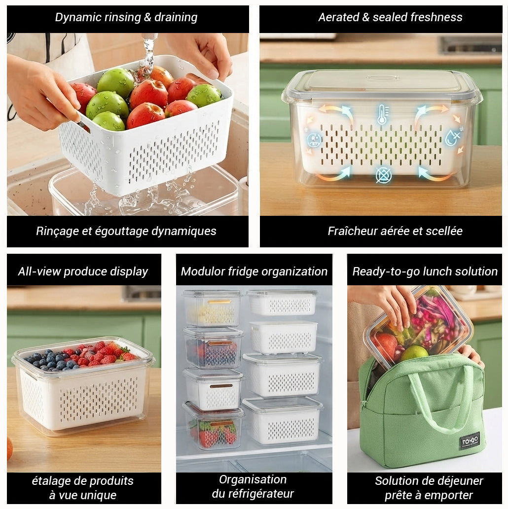 JS Gourmet Contenants organisateurs pour réfrigérateur avec passoires — Ensemble de 3, 850 / 1750 / 3300 ml - Simple Boutique