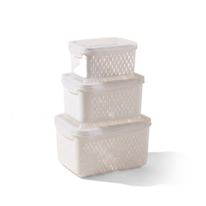 JS Gourmet Contenants organisateurs pour réfrigérateur avec passoires — Ensemble de 3, 850 / 1750 / 3300 ml - Simple Boutique