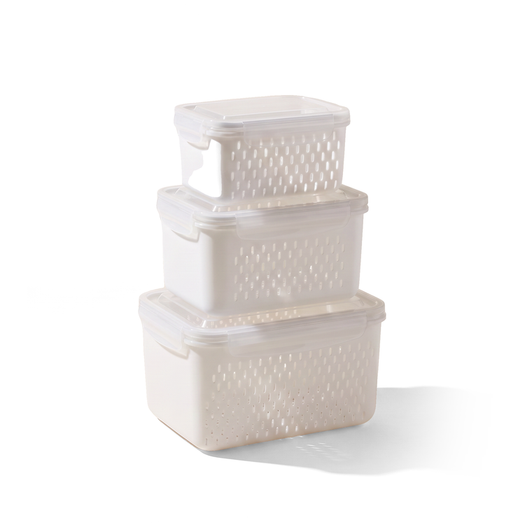 JS Gourmet Contenants organisateurs pour réfrigérateur avec passoires — Ensemble de 3, 850 / 1750 / 3300 ml - Simple Boutique