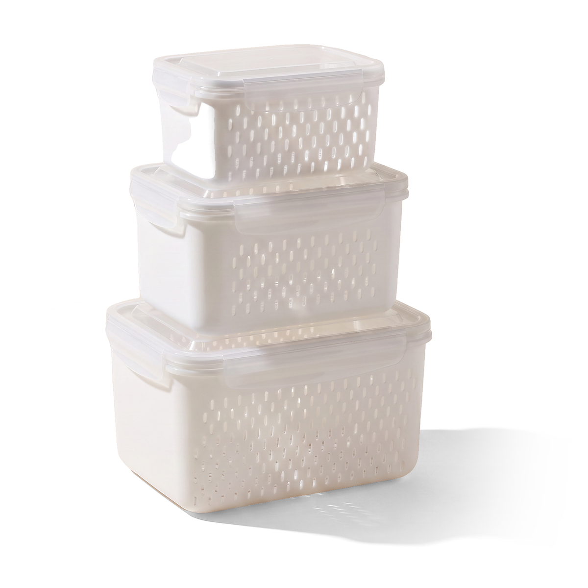 JS Gourmet Contenants organisateurs pour réfrigérateur avec passoires - Lot de 3, 850 / 1750 / 3300 ml - Simple Boutique